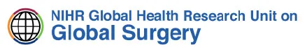 Logo for the NIHR Global Health Research Unit on Global Surgery, featuring a stylized globe with colored rings and blue text beside it.